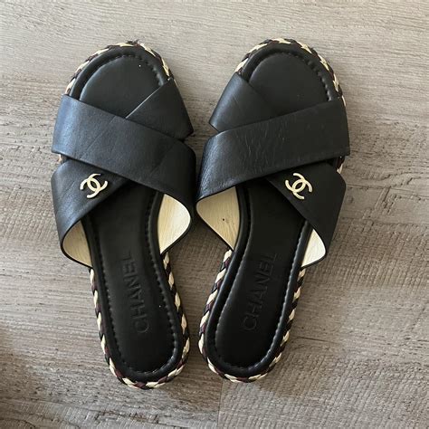 chanel black and gold slides|chanel slides women.